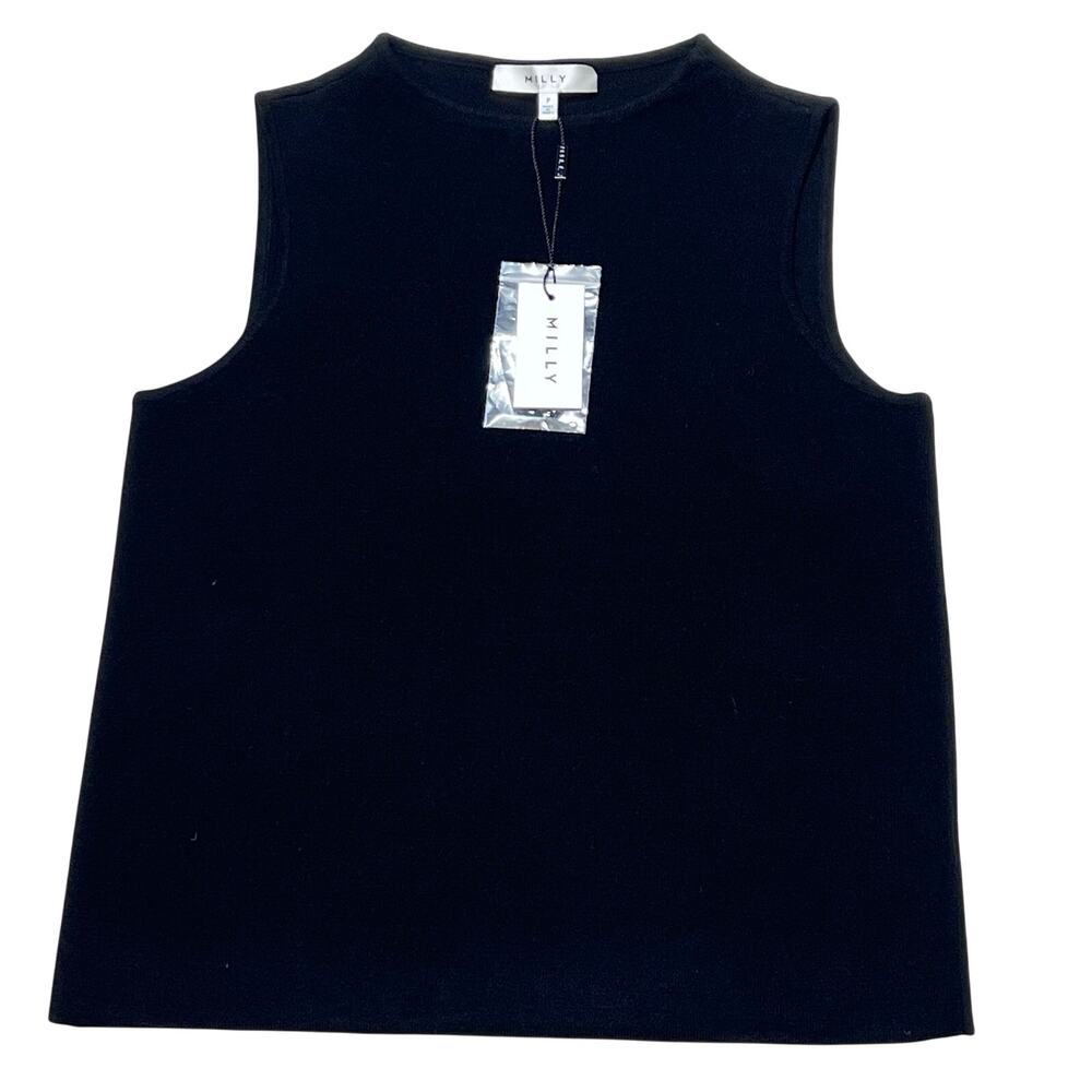 Milly Funnel Neck Sleeveless Sweater Blouse Black Size P New with Tags